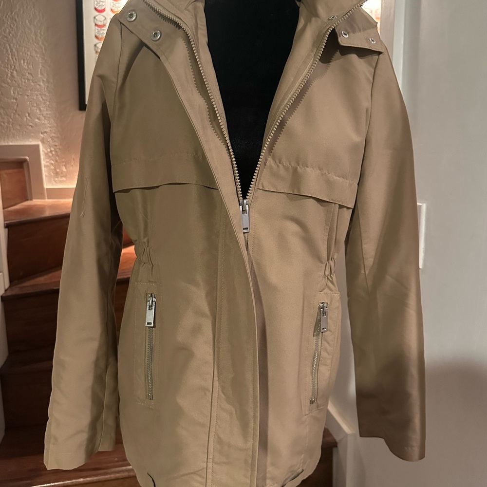 Tan Hooded Jacket with Zipper